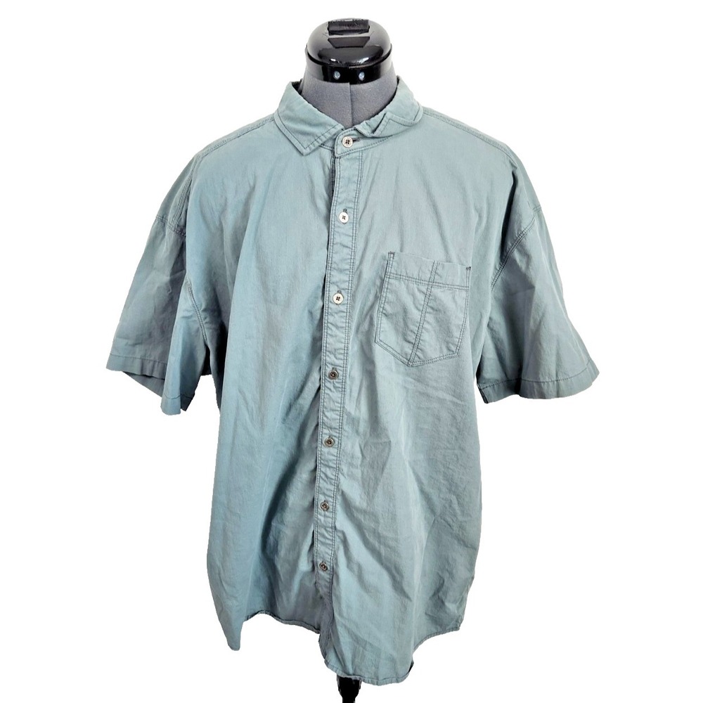 Kuhl Mens XXLarge Tapered Fit Short Sleeve Button Down Shirt Blue Gray Outdoor